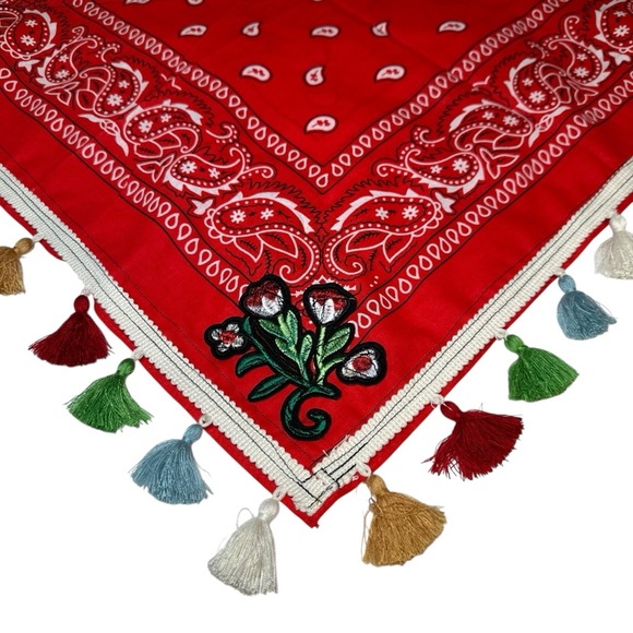 Scarf Bandana Line Dance Cowgirl Neck Head Handmade Embroidery patch Floral Lace - Picture 9 of 11